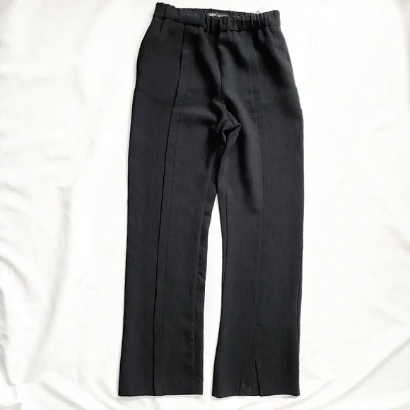 Zara Split Hem Textured Flare Trousers Size Small - Picture 2 of 5